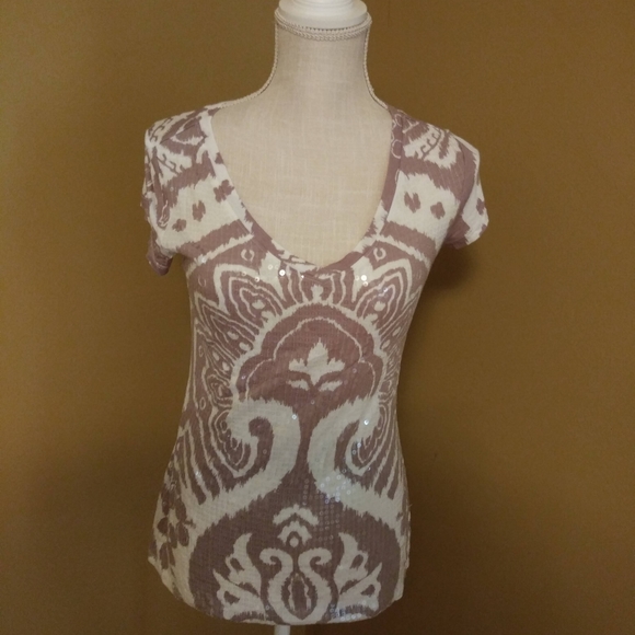 INC International Concepts Tops - INC BEIGE CREAM SEQUINS CAP SLEEVE TOP SIZE S